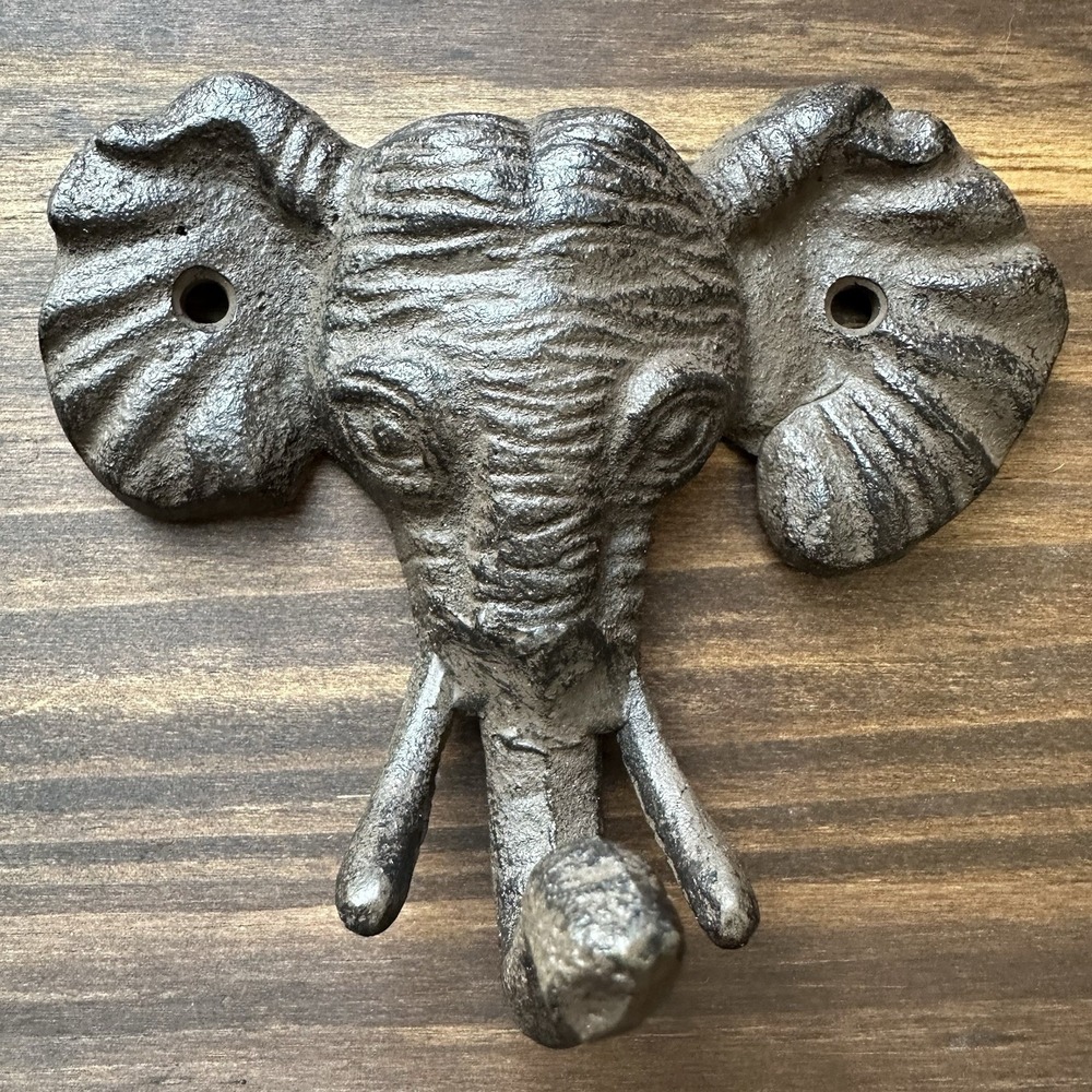 Elephant Wall Hook Cast Iron Key Coat Towel Hanger Cabin Lodge Antique Style